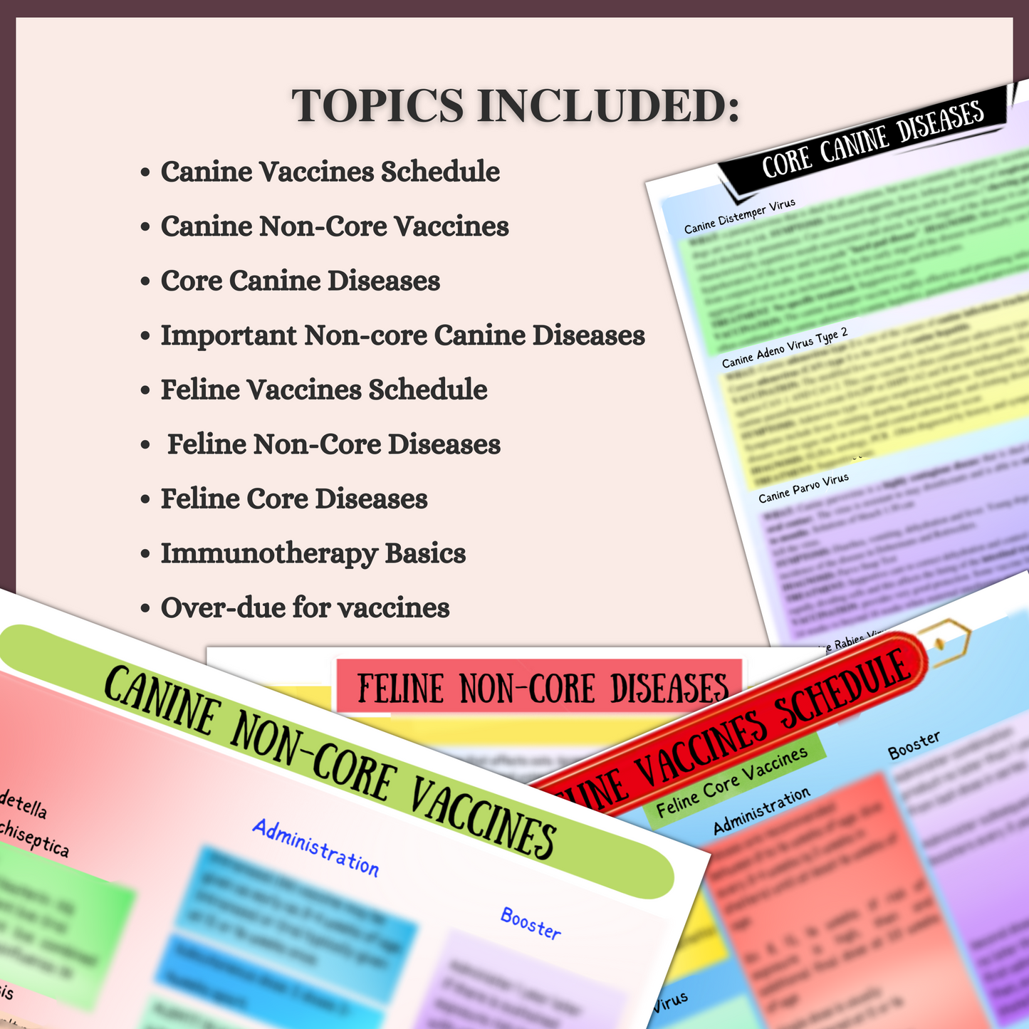 CANINE AND FELINE VACCINE GUIDE| 13 PAGES| 9 TOPICS