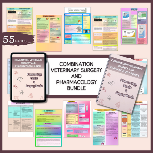 COMBINATION VETERINARY SURGERY AND PHARMACOLOGY BUNDLE  | 55 Pages | 13 Topics